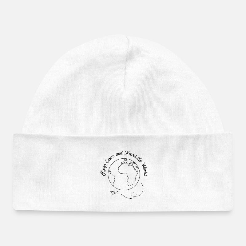 Restez calmes et voyagez à travers le monde - Bonnet bébé bio - blanc