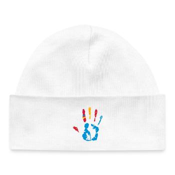 Une empreinte de la main coloré avec diverses - Bonnet bébé bio - blanc - Devant