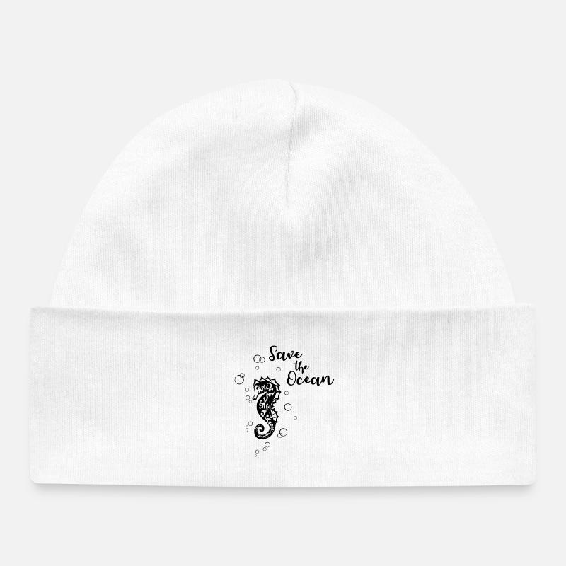 Save the Ocean - hippocampe - Bonnet bébé bio - blanc