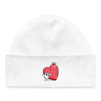 Chats avec un grand coeur rouge - Bonnet bébé bio - blanc - Devant