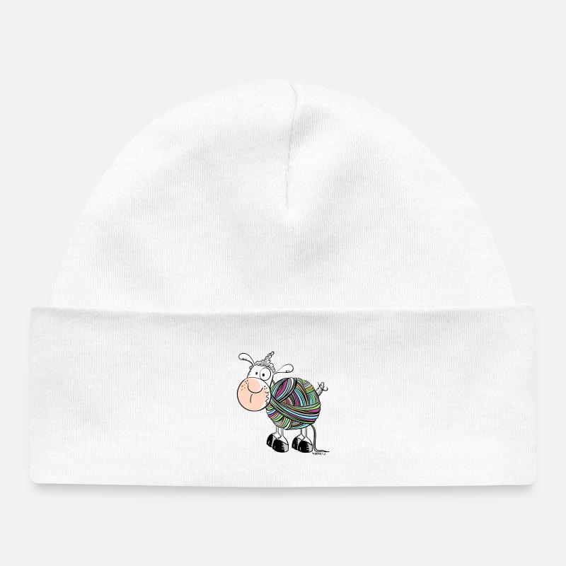 Coloured Sheep - Sheep - Comic - wool - Baby Organic Beanie - white