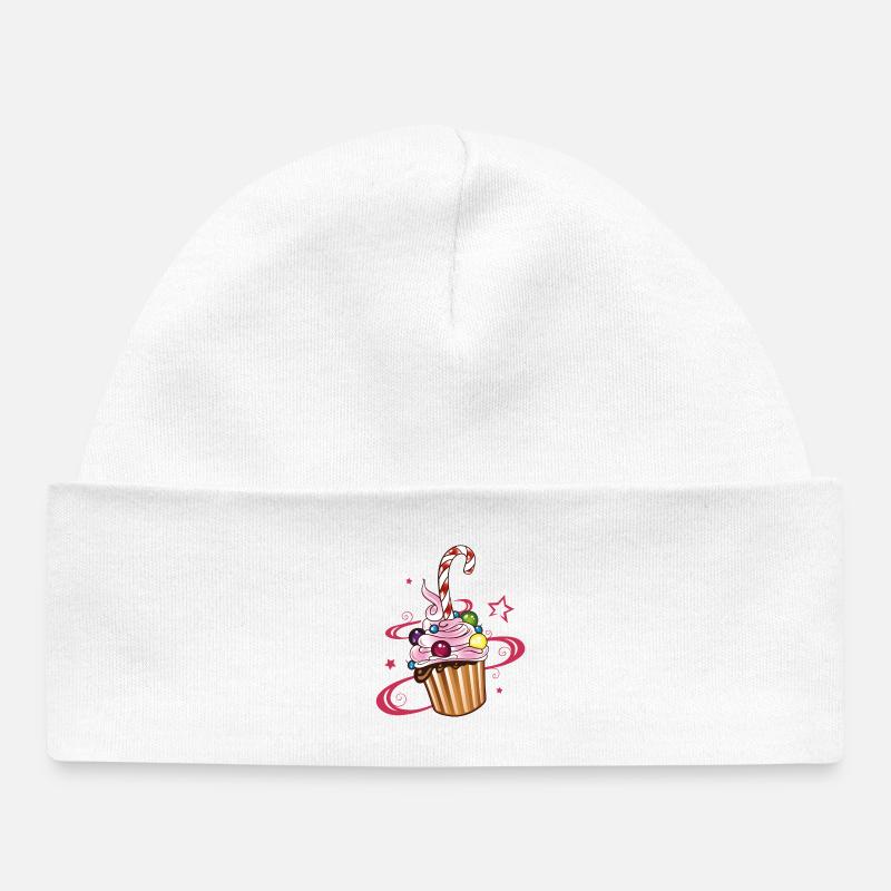Muffin avec des étoiles et des bonbons. - Bonnet bébé bio - blanc