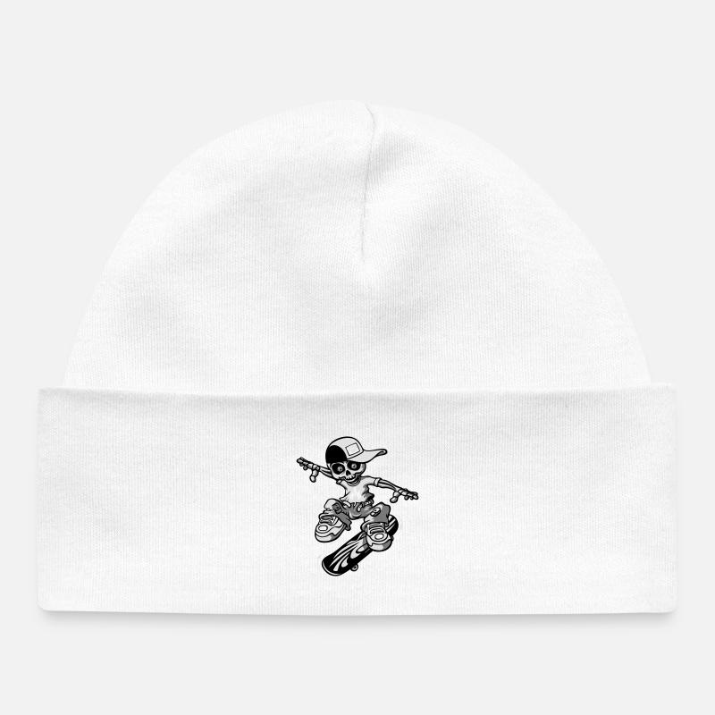 squellette skateur - Bonnet bébé bio - blanc