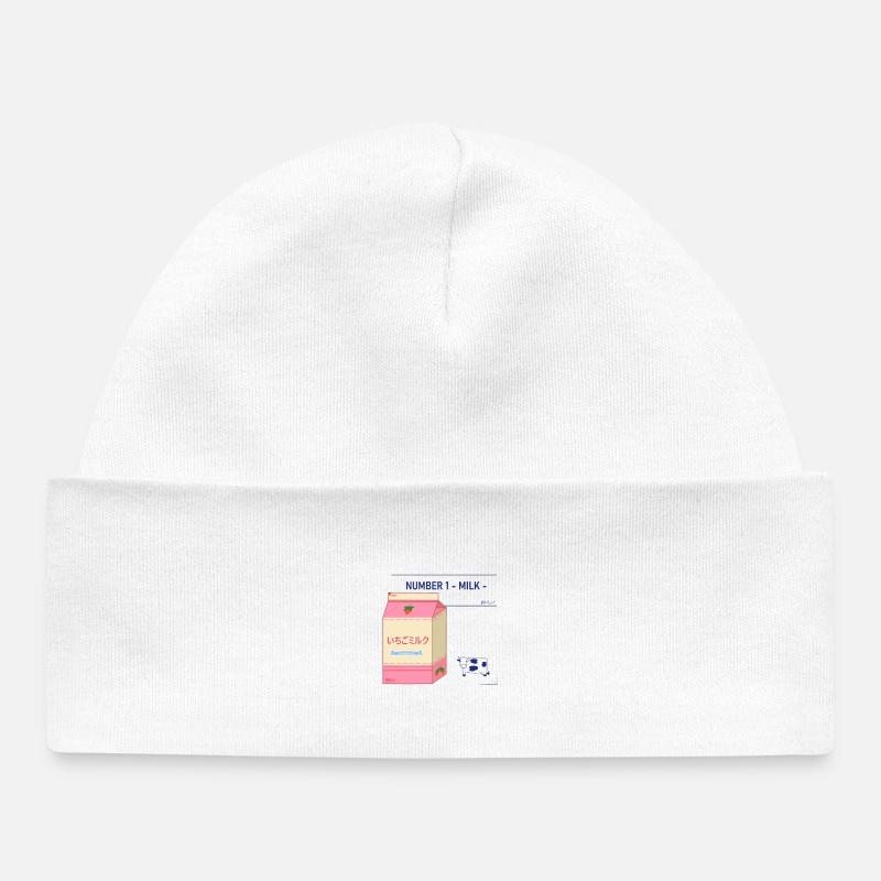 Design de Brique Milk Fraise Japonaise - Bonnet bébé bio - blanc