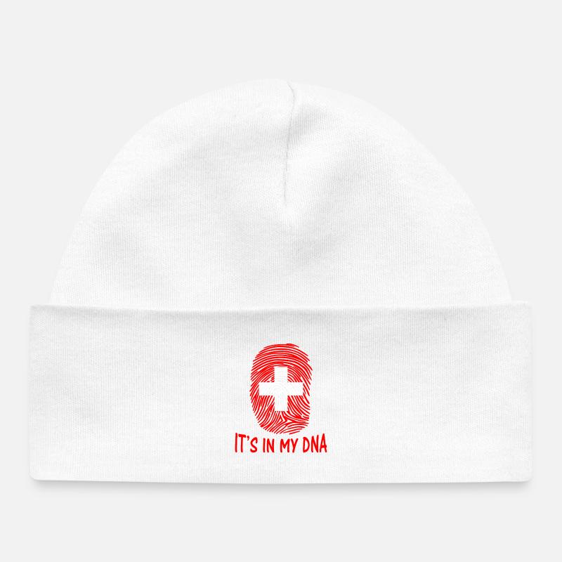 drapeau de la Suisse c'est dans mon ADN Schweiz Suisse - Bonnet bébé bio - blanc