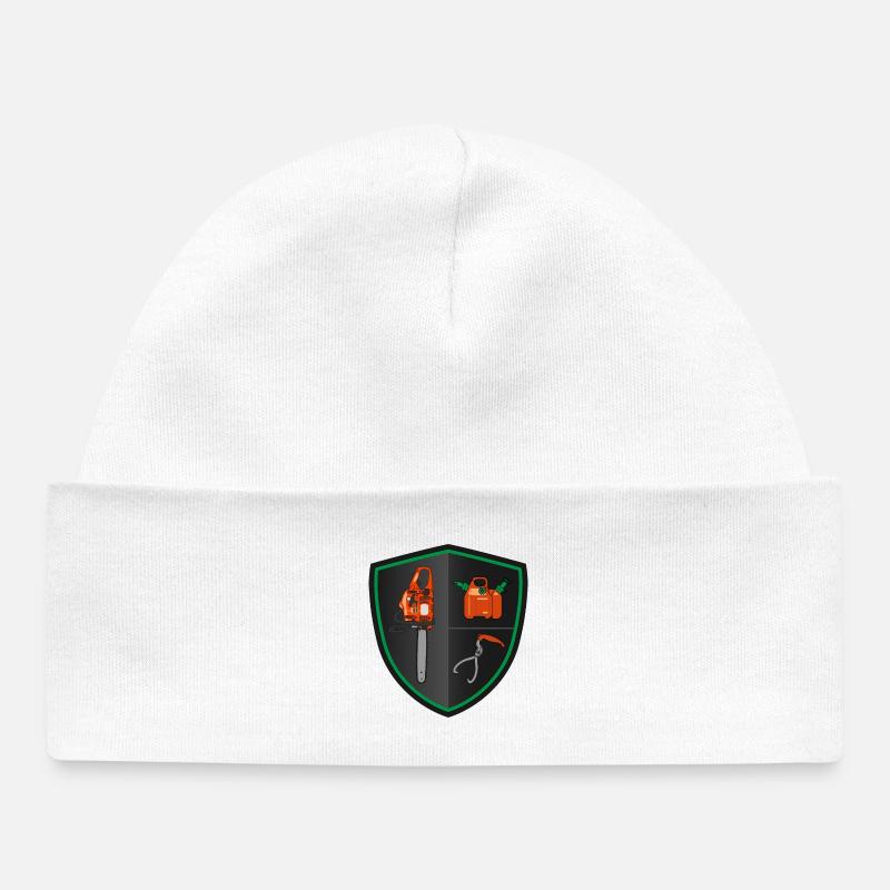 Bouclier héraldique - Tronçonneuse - Bonnet bébé bio - blanc
