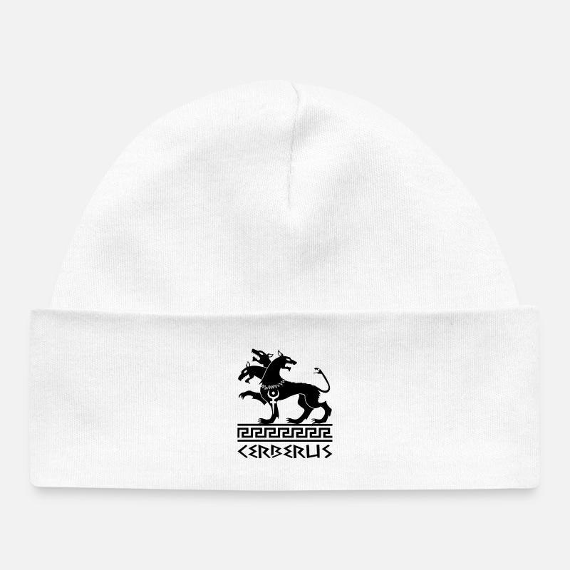 Chien cerbère noir - Bonnet bébé bio - blanc