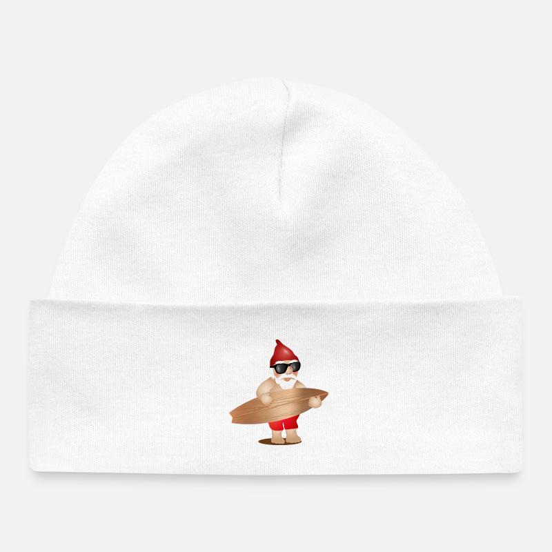 Nain de jardin cool avec lunettes de soleil et planche de surf - Bonnet bébé bio - blanc
