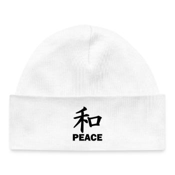 Peace Peace kanji japanese script blemish text 'PEACE - Baby Organic Beanie - white - Front