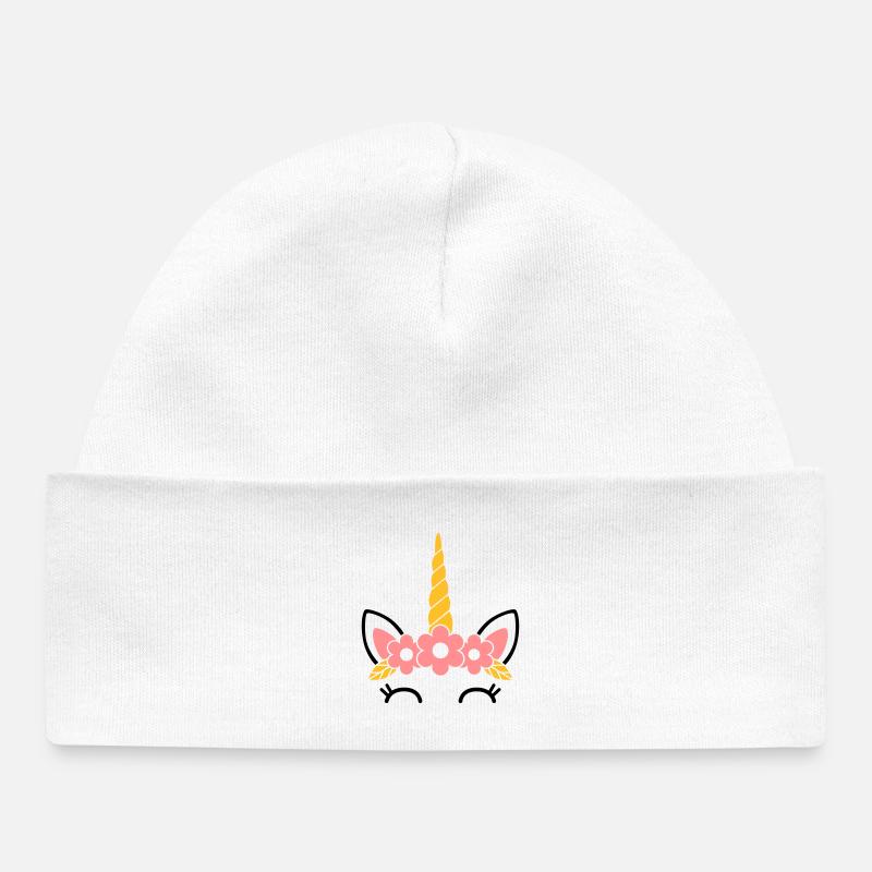 Reine des fleurs : la majestueuse licorne - Bonnet bébé bio - blanc