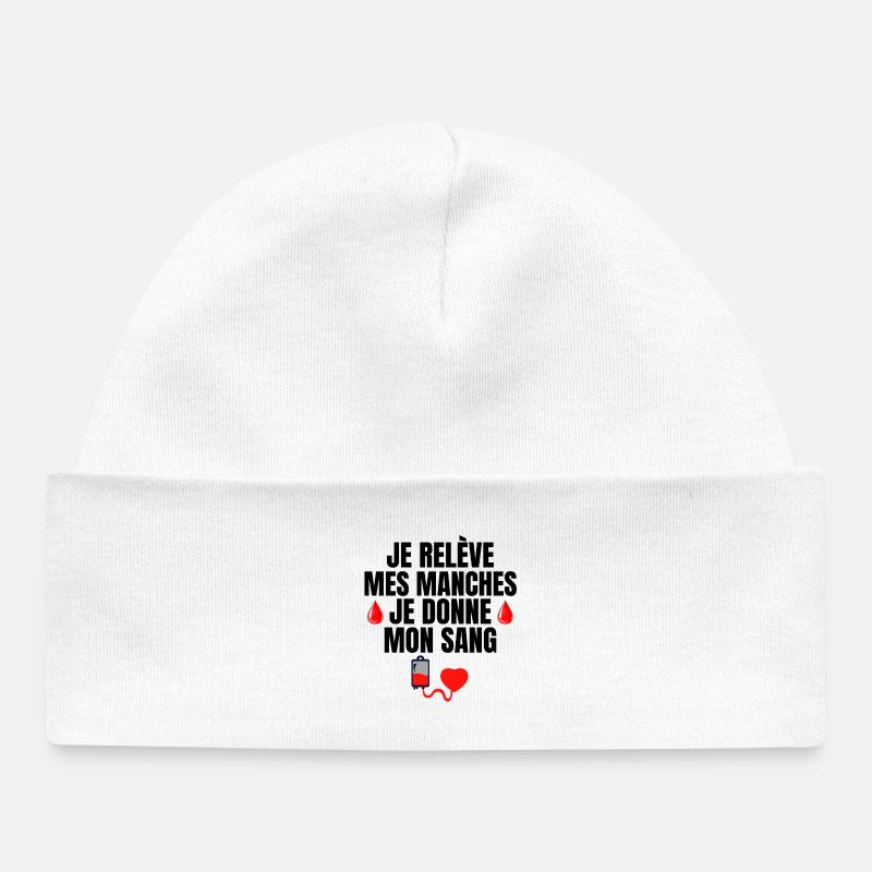 don du sang, donneur de sang, je donne mon sang - Bonnet bébé bio - blanc