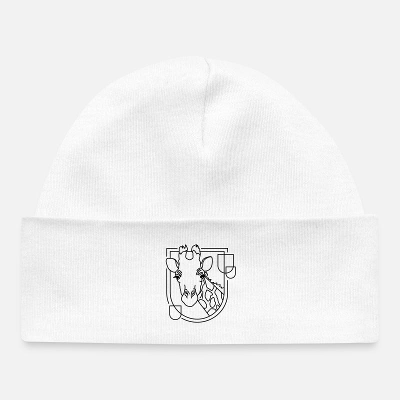 Giraffe in Geometric Shape - Line Art Design - Baby Organic Beanie - white