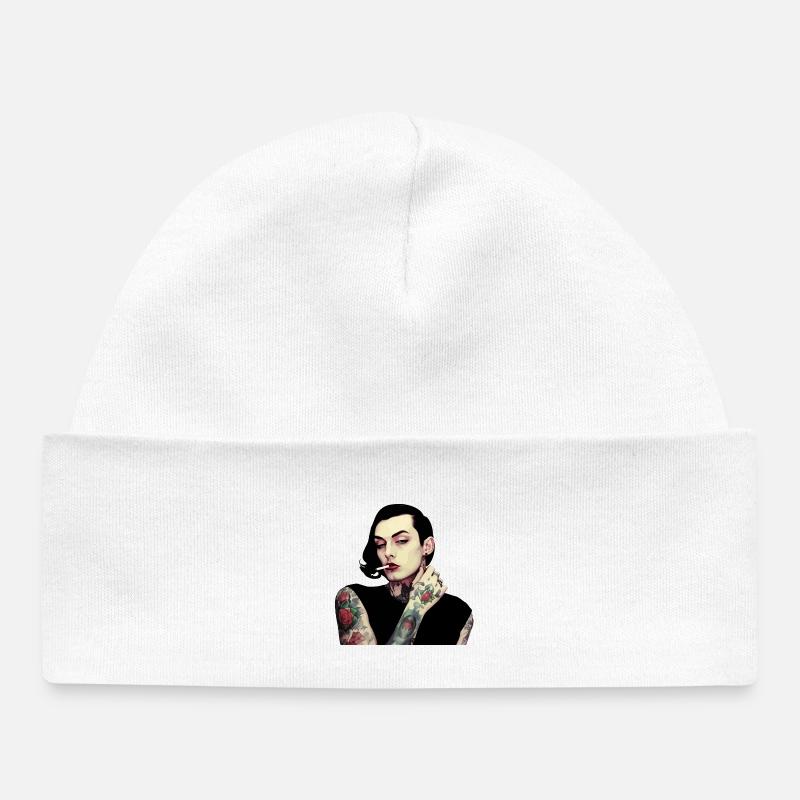 Femme Gothique Tatouée Avec Cigarette - Bonnet bébé bio - blanc
