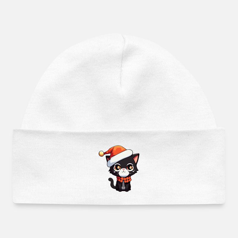 Chat kawaii avec chapeau de père Noël chaton mignon - Bonnet bébé bio - blanc