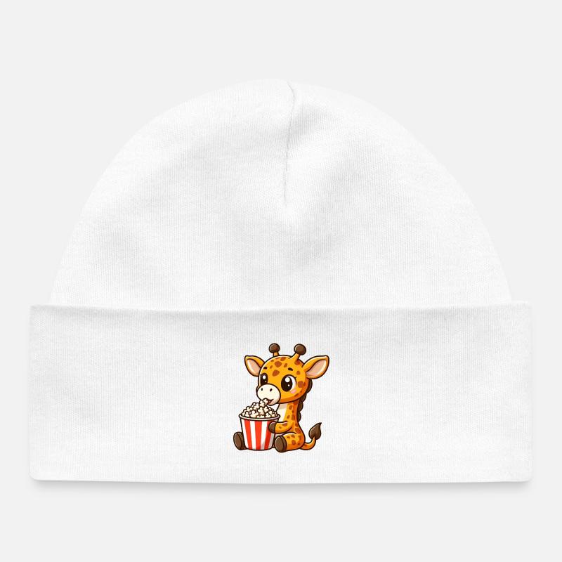 Une girafe fan de cinéma mange du pop-corn - Bonnet bébé bio - blanc