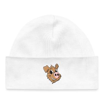 Pig dog - smiling - Baby Organic Beanie - white - Front