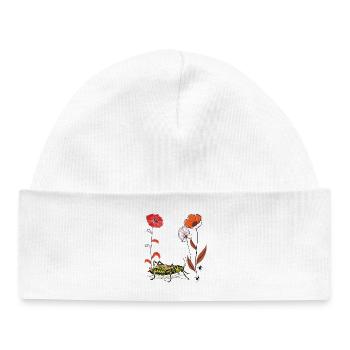 Fleur de jardin avec sauterelle et fourmis - Bonnet bébé bio - blanc - Devant