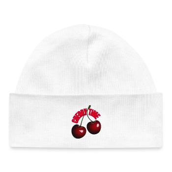 4 🍒 cerises chaudes et lettrage amusant - Bonnet bébé bio - blanc - Devant