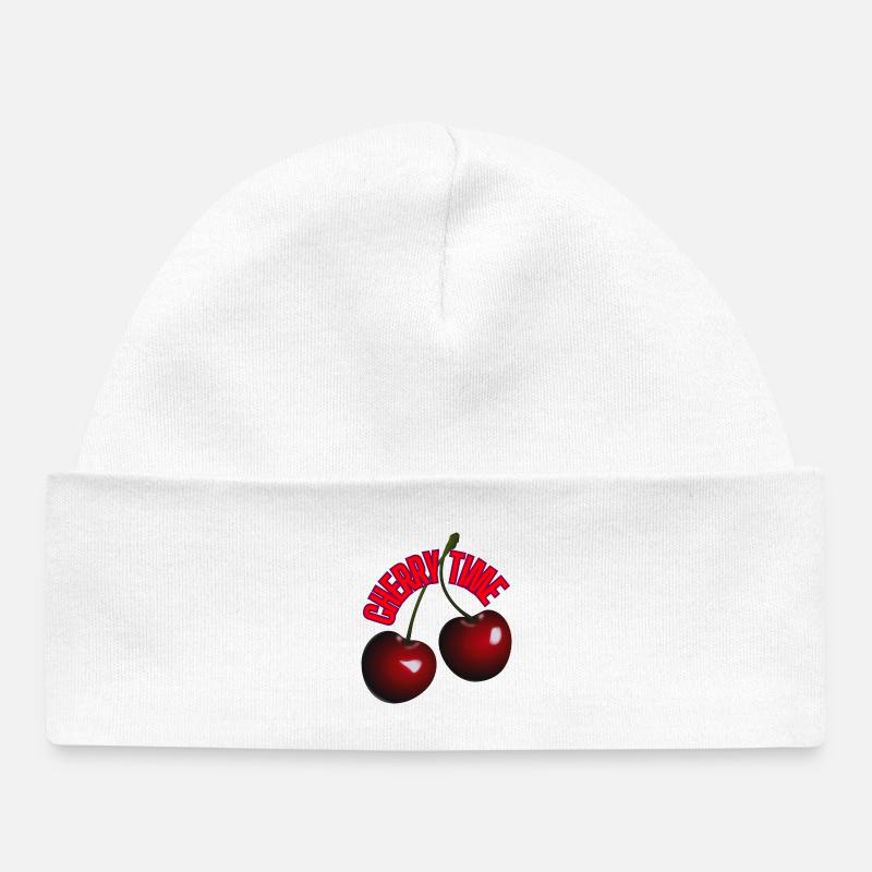 4 🍒 cerises chaudes et lettrage amusant - Bonnet bébé bio - blanc
