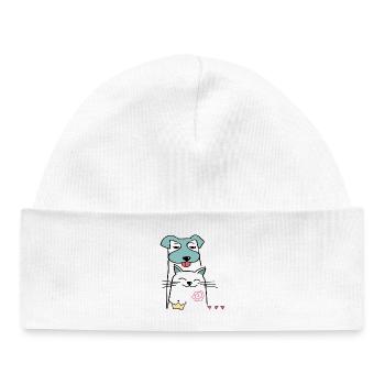 Dog and cat - Baby Organic Beanie - white - Front