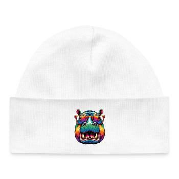 Hippopotamus with Glasses - Baby Organic Beanie - white - Front