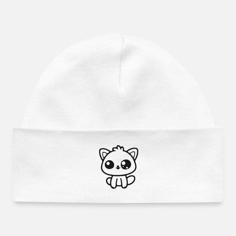 Breloque Silhouette de chat - Bonnet bébé bio - blanc