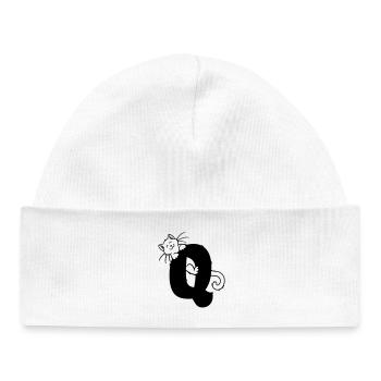 Lettre Q chat - Bonnet bébé bio - blanc - Devant