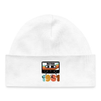 Retro Rainbow 80s Cassette Text - Baby Organic Beanie - white - Front