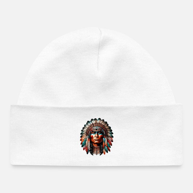 Amérindien Américain - Bonnet bébé bio - blanc