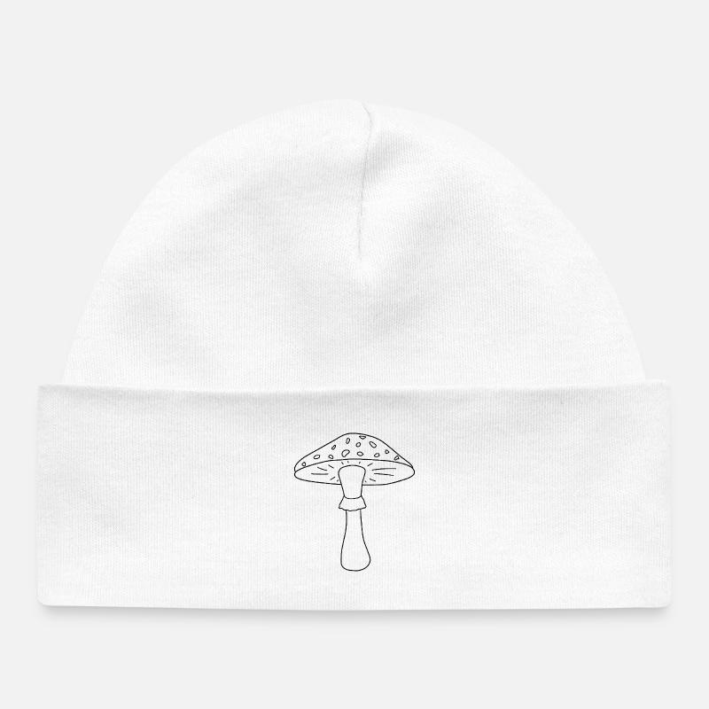 Champignon noir et blanc - Bonnet bébé bio - blanc