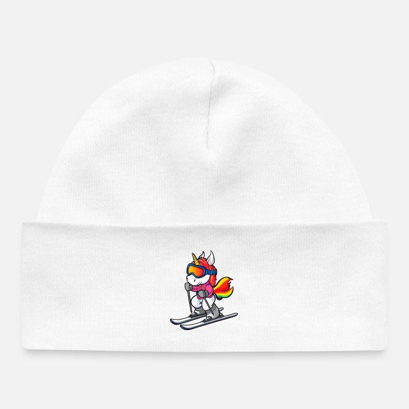 Licorne de ski - Bonnet bébé bio - blanc