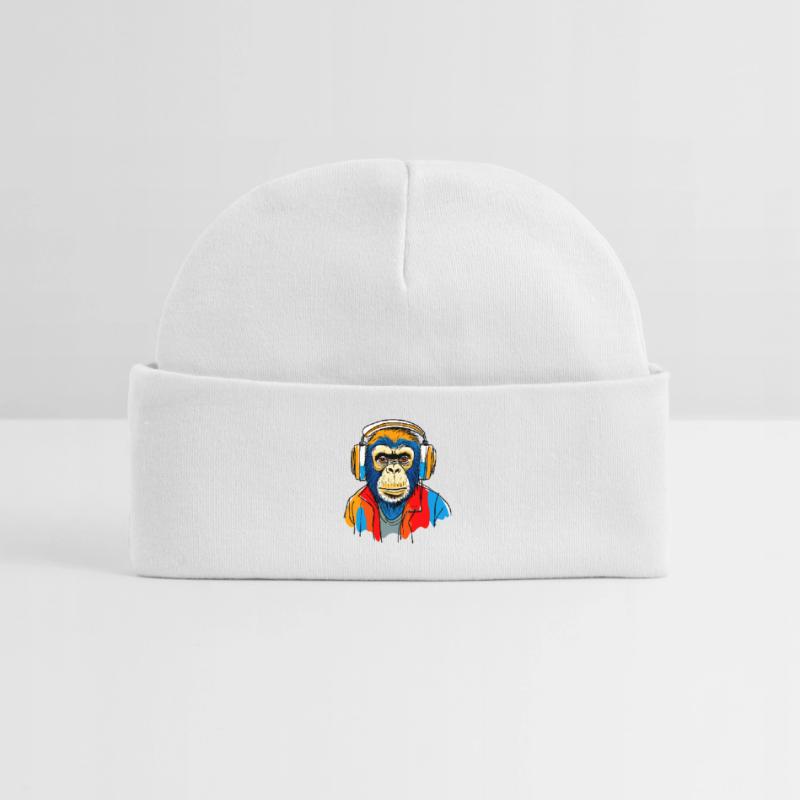 Affe mit Kopfhörern Baby Organic Mütze