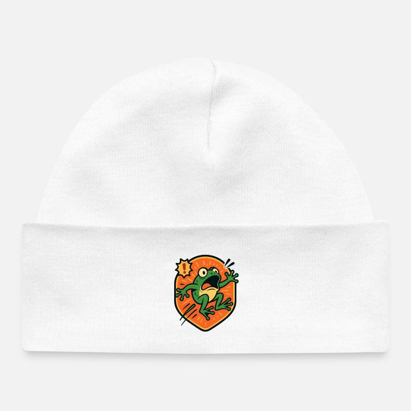 Panic Frog badge - Baby Organic Beanie - white