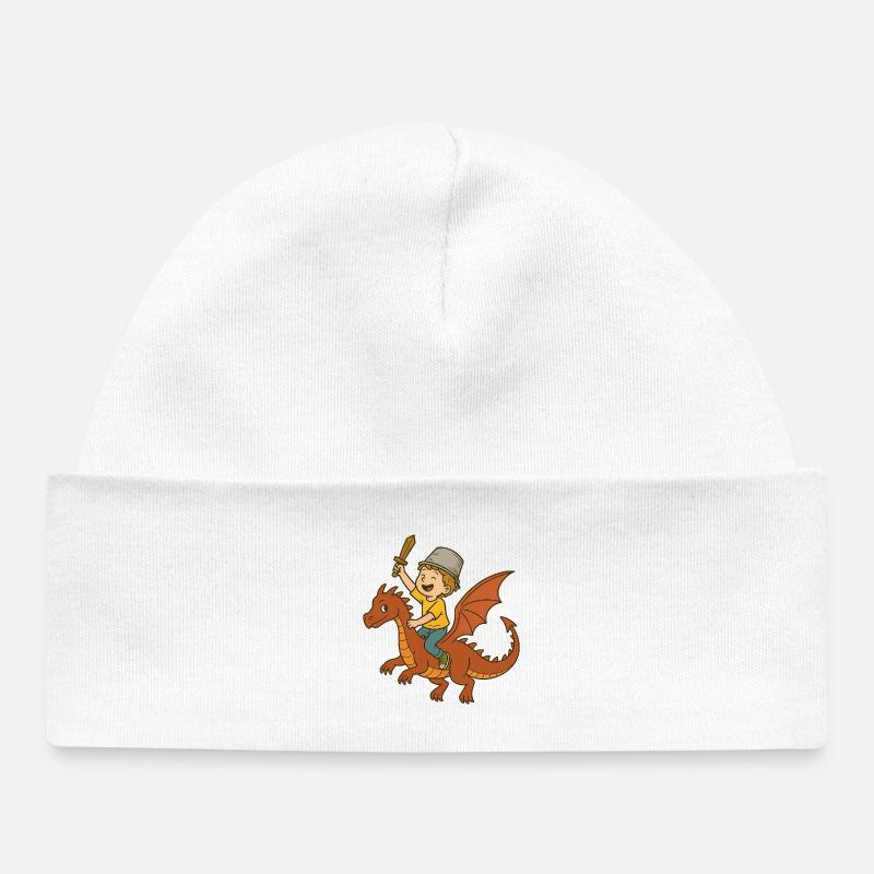 Jeune chevalier dragon à l’épée - Bonnet bébé bio - blanc
