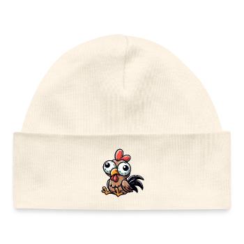Mignon Confus Poule Dessin Animé Maladroit Yeux Écarquillés - Bonnet bébé bio - blanc - Devant