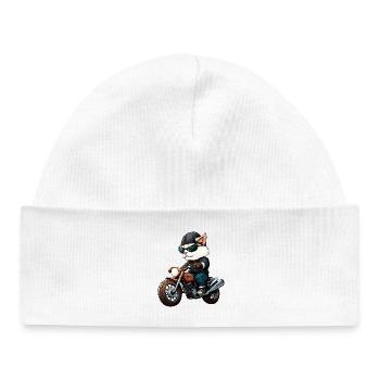 Motorcyclist Cat - Baby Organic Beanie - white - Front
