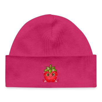Jolie figurine de fraise avec des yeux écarquillés - Bonnet bébé bio - blanc - Devant