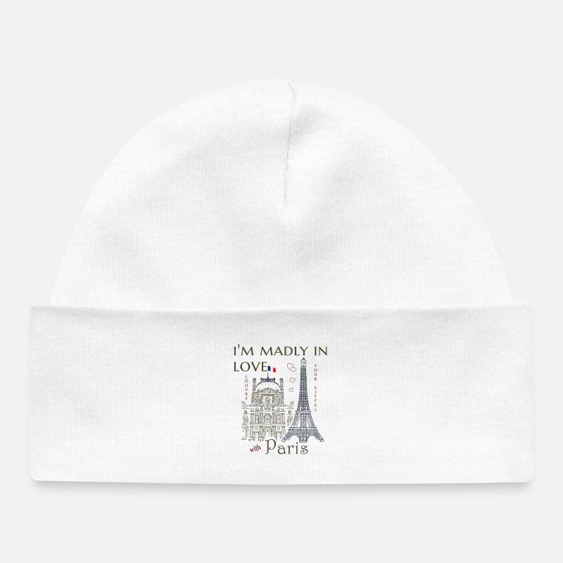 Paris, Louvre et la Tour Eiffel dessinés à la main - Bonnet bébé bio - blanc