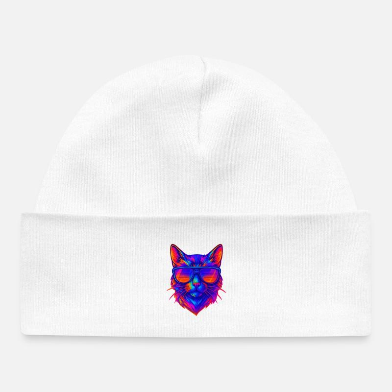 Chat néon vibrant avec lunettes de soleil - Bonnet bébé bio - blanc