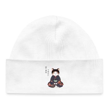 Chat animé en kimono – Méditation zen au Japon - Bonnet bébé bio - blanc - Devant