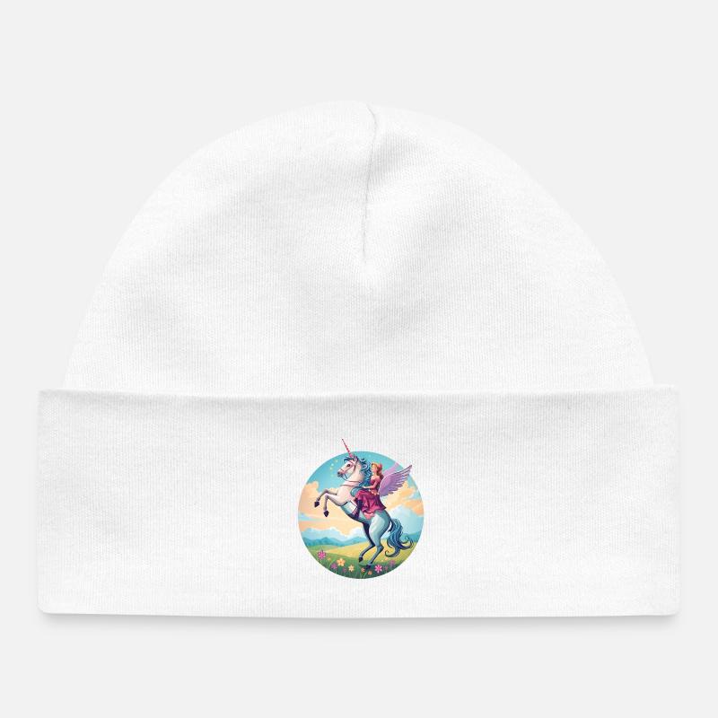 Illustration de cavalier de licorne magique - Bonnet bébé bio - blanc