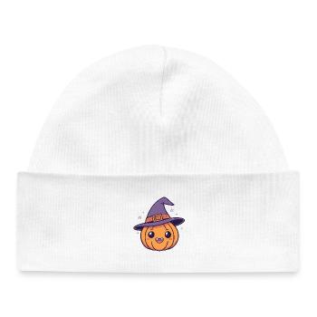 Citrouille sorcière joyeuse - Bonnet bébé bio - blanc - Devant