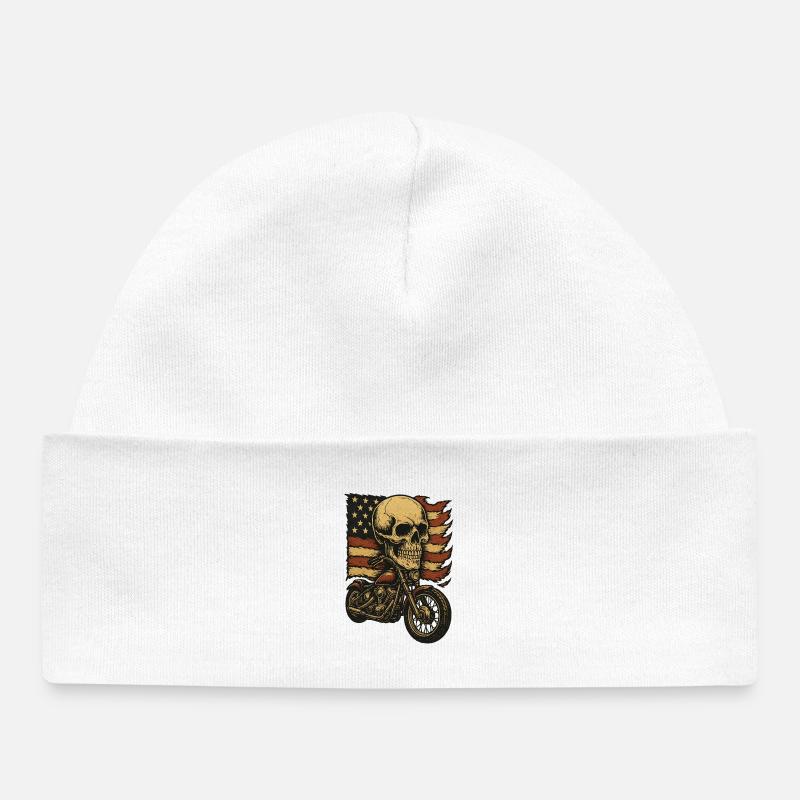 Moto skeleton devant le drapeau américain - Bonnet bébé bio - blanc