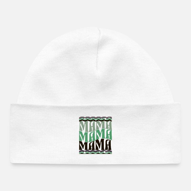 MAMA Waves Pattern Green Brown - Baby Organic Beanie - white