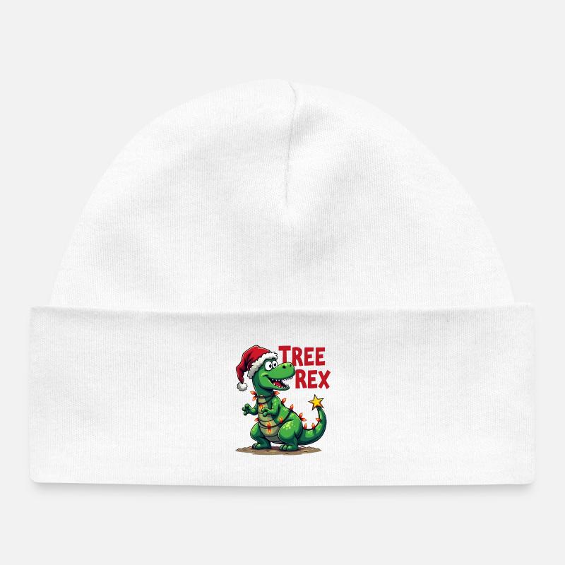 Dino de Noël – Drôle de T-Rex avec sapin de Noël - Bonnet bébé bio - blanc