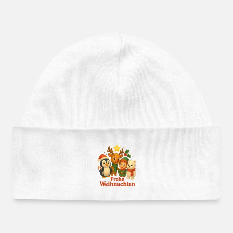 Joyeux Noël Hiver Amis Scène - Bonnet bébé bio - blanc