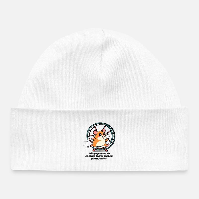 Hamster qui court dans sa roue - Bonnet bébé bio - blanc