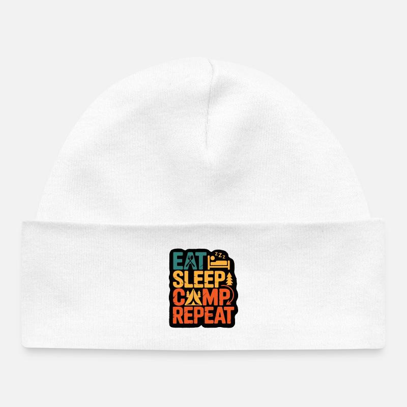 Eat Sleep Camp Repeat – Outdoor Adventure Design - Bonnet bébé bio - blanc