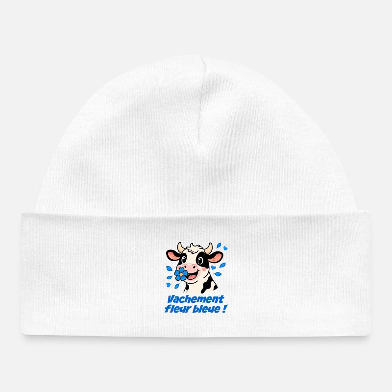 Vachement fleur bleue ! tendre et amoureuse - Bonnet bébé bio - blanc