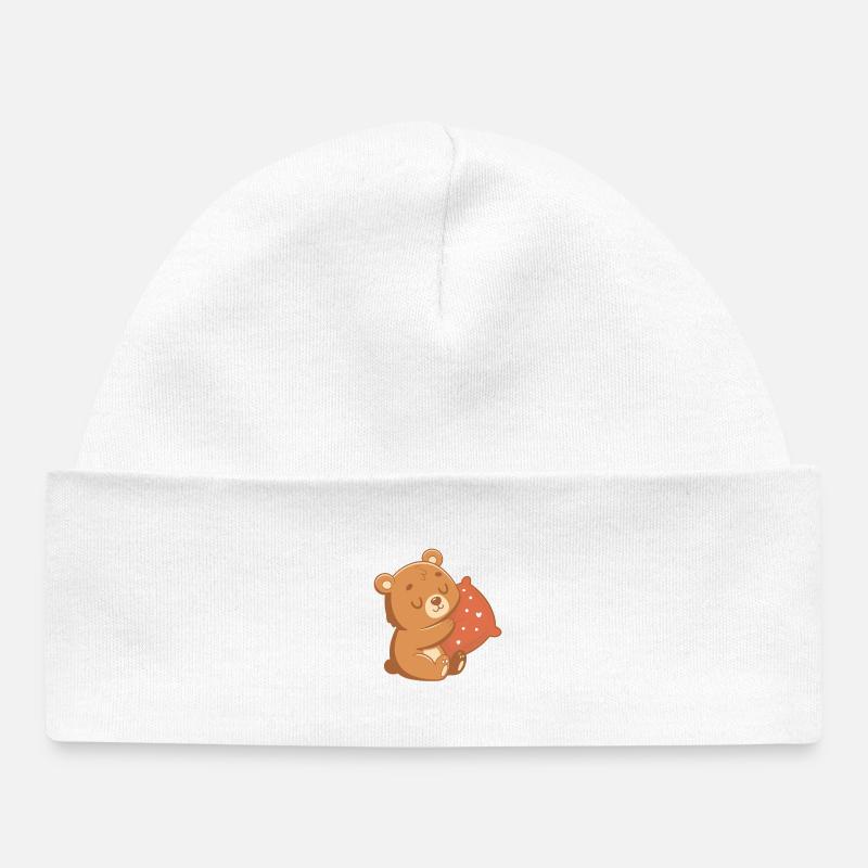 Ourson calin et coussin cœur - Bonnet bébé bio - blanc